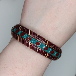 Set of 3 Vintage African handmade painted wooden bangle striped and dot designs